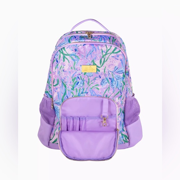 Lilly Pulitzer Large Printed Backpack School Book Bag Multi Seacret Escape Home - Picture 2 of 5